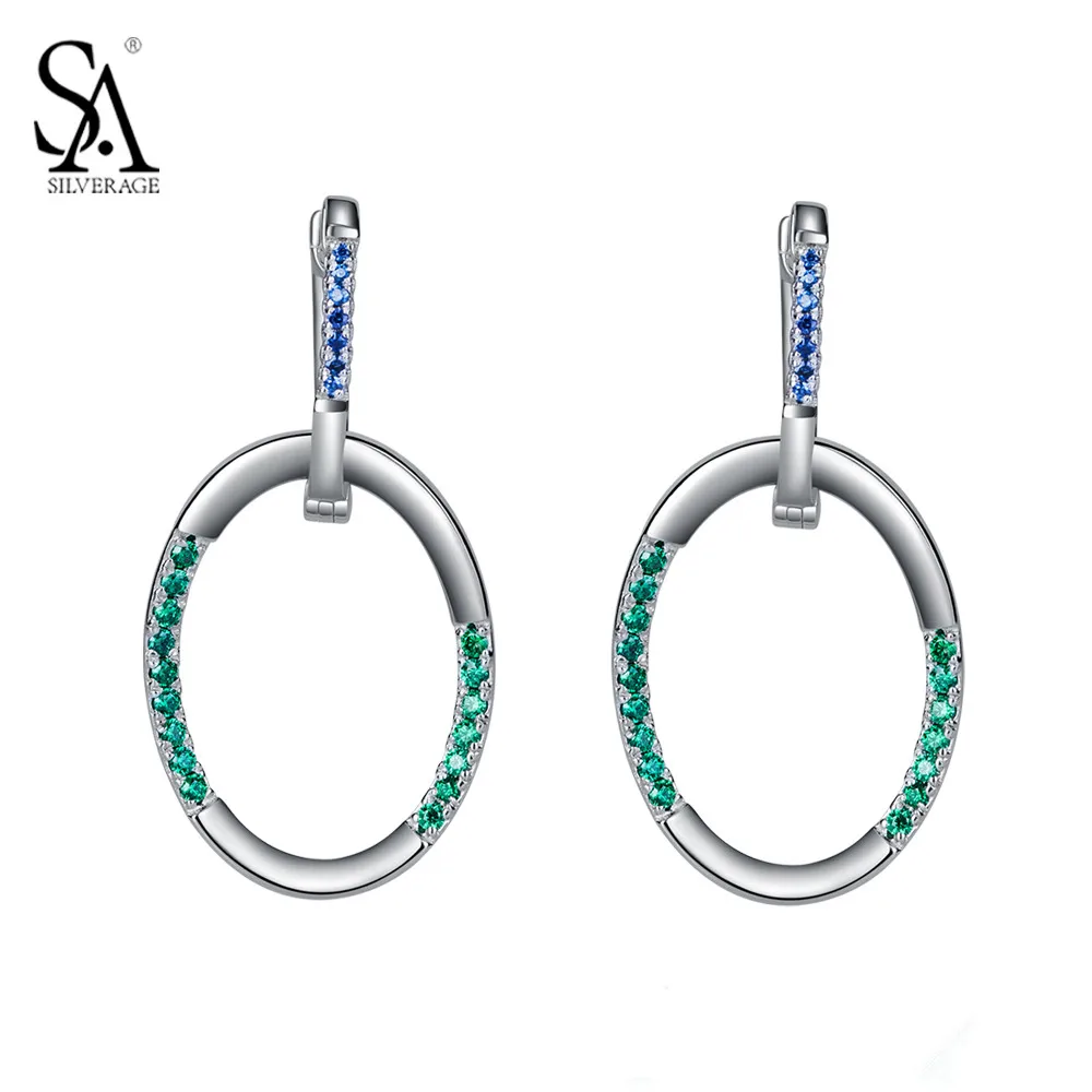 Sa silverage 100% 925 стерлингов серебряные серьги новый геометрия круглые ювелирных