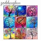 Красочное Дерево жизни красочное живопись дерево 12 мм20 мм25 мм30 мм квадратное фото стекло кабошон демонстрация плоская задняя часть изготовление FB0102