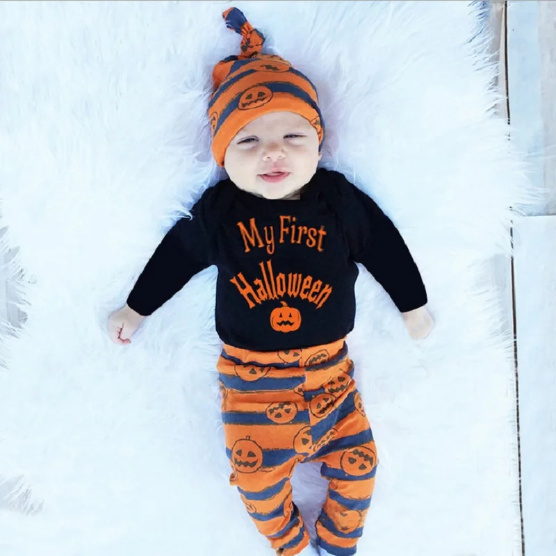 My First Halloween Newborn Clothes Suits Baby Boy Jumpsuit Infant Bodysuit Trouser Hat Pumpkin Costumes Outfits Girls Dress Tops | Детская