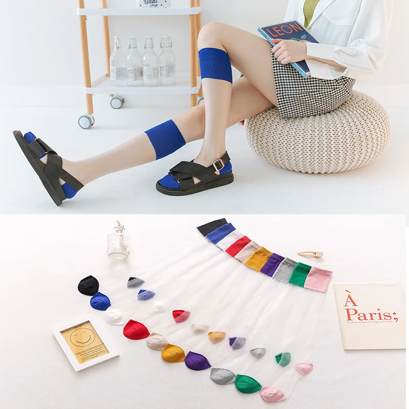

Long Tube And Knee Trend Calf Sock Transparent Crystal Glass Silk Socks Thin Japanese School Wind Card Stock