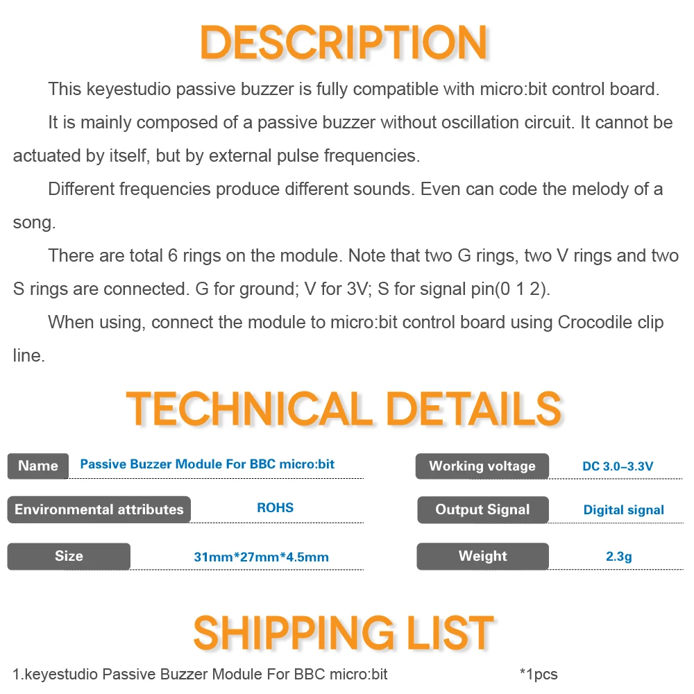 Пассивный звуковой модуль Keyestudio для BBC micro:bit | Компьютеры и офис