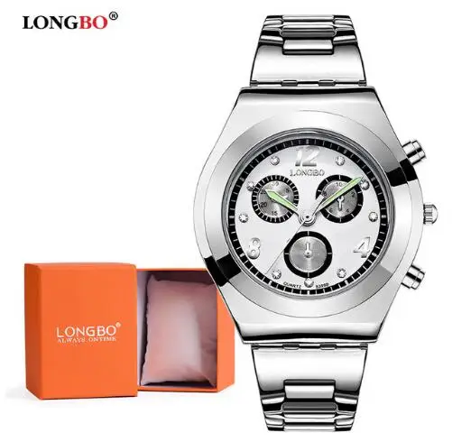 White With Box1 Модные брендовые Роскошные водонепроницаемые повседневные кварцевые часы LONGBO, Женские Подарочные часы, водонепроницаемые часы из нержавеющей стали, Montre Femme - Цвет: White With Box1