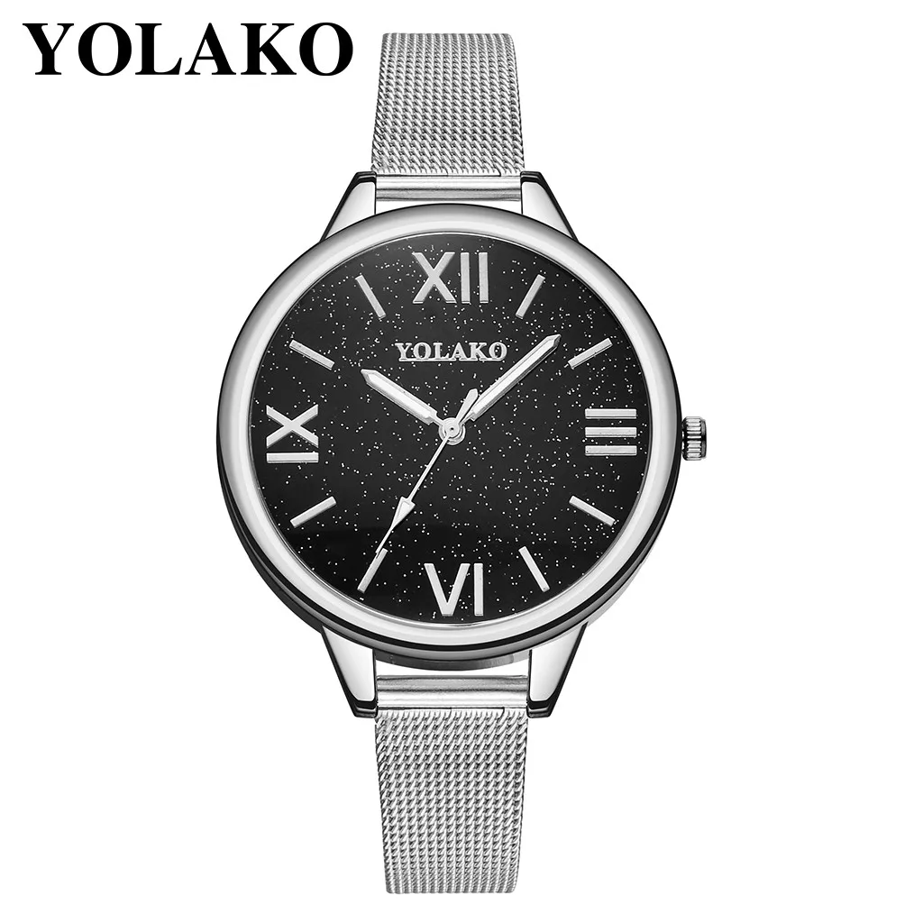 YOLAKO/новые женские модные часы с большим циферблатом из розового золота сетчатые