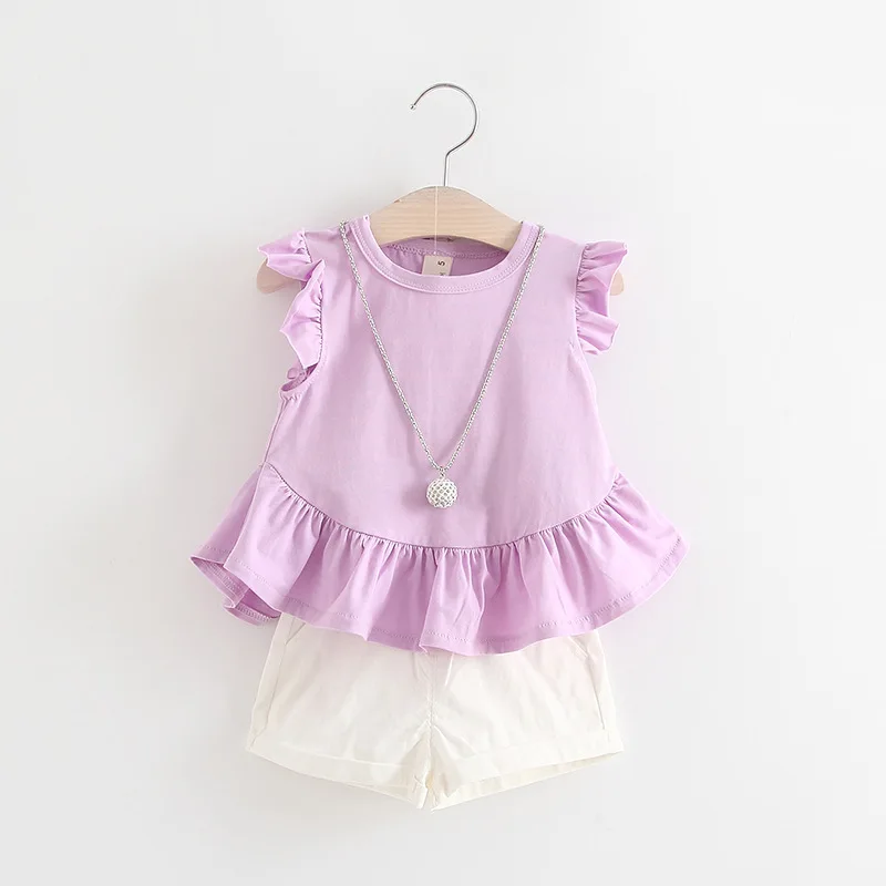 BbibiCola летнее платье для маленьких девочек сплошной цвет 2 цвета костюм Костюмы