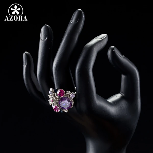 AZORA Unique Design White Gold Color Multicolor Stellux Austrian Crystal Flower Ring TR0048 | Украшения и аксессуары