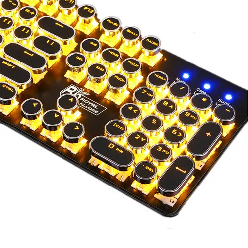 Gold light Игровая механическая клавиатура с подсветкой в стиле ретро панк, круглая клавиша, светящаяся клавиатура с буквами и алфавитом, с подсветкой, 104 клавиш, проводная USB - Цвет: Gold light