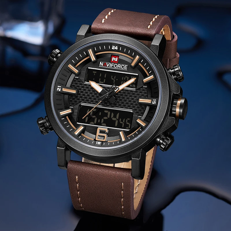 Часы наручные NAVIFORCE Мужские кварцевые модные брендовые Роскошные повседневные