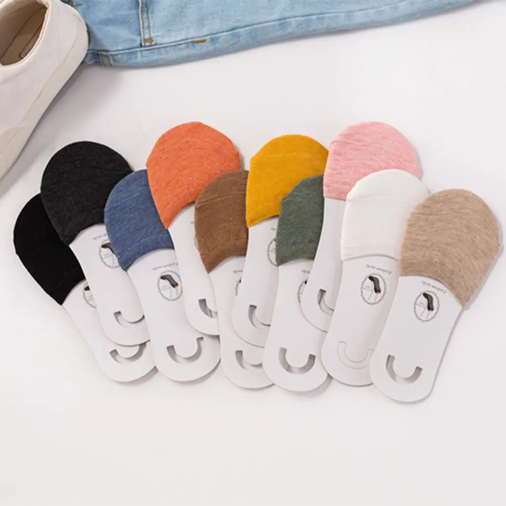 Женские летние носки для ног тонкие хлопковые нескользящие тапочки однотонные