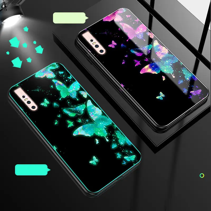 K Светящийся чехол для телефона vivo V15 Pro Чехол светящийся закаленное стекло задняя крышка для vivo V15 Pro S1 Pro чехол силиконовый чехол - Цвет: K