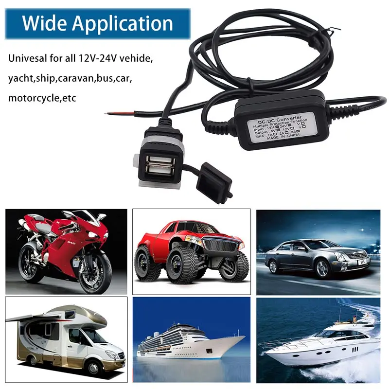 

WUPP Waterproof Vehicle Dual USB Car Charger DC12V to 5V 3A 15W Converter Step Down Module Power Adapter Supply Car-styling