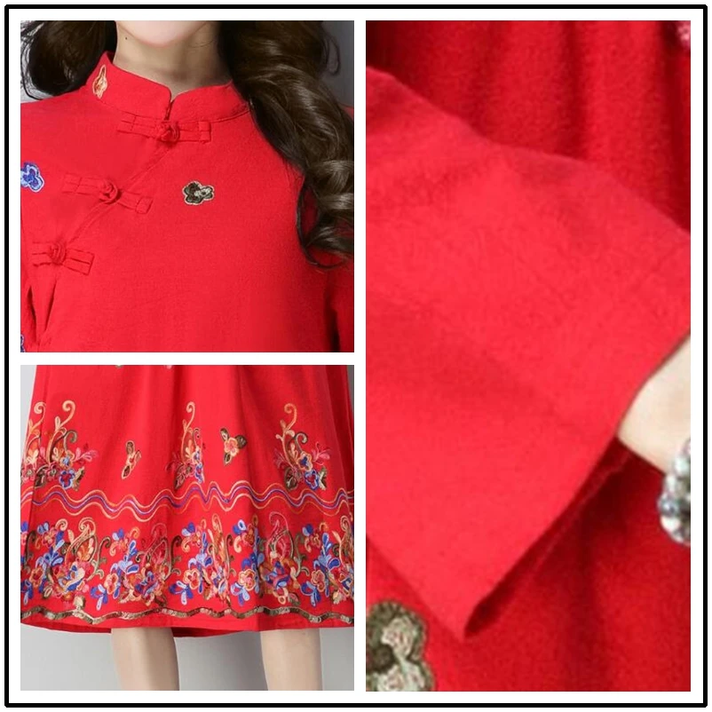 Spring New Long Sleeve Embroidery Large Size Vintage Dress Ethnic Elegant Literature Midi Female Brief Vestido De Festa | Женская одежда