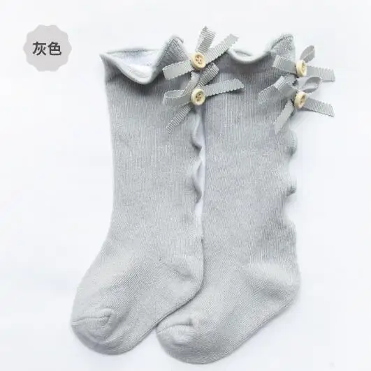 Gray ear bow Новинка; осенние носки для малышей с бантиком и каймой; милые кружевные носки для маленьких девочек; гольфы для новорожденных; Одежда для младенцев - Цвет: Gray ear bow