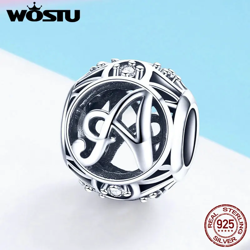 Женский браслет WOSTU из серебра 925 пробы с буквенным принтом A Z бусинами для