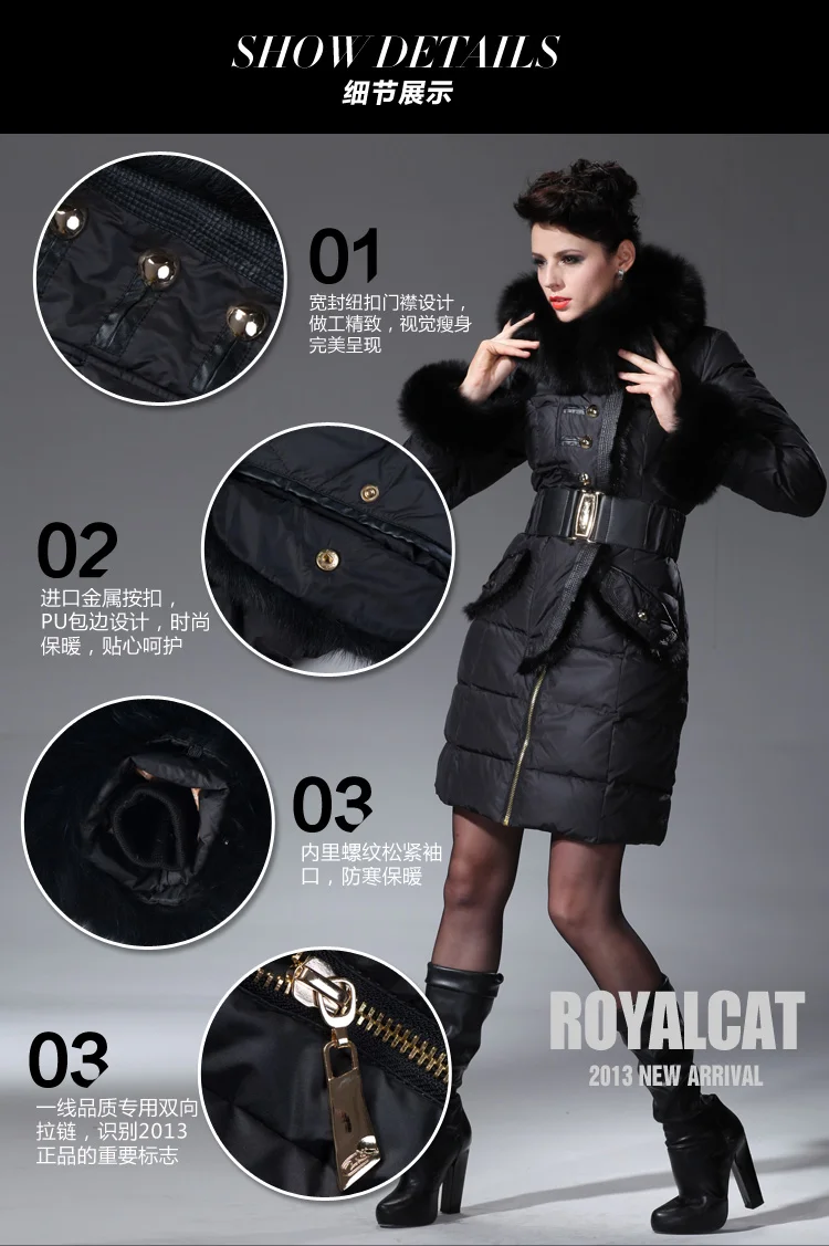 Royalcat, зимняя женская куртка, пуховик с лисьим мехом, женское пуховое пальто с натуральным мехом, с капюшоном, верхняя одежда, парки, длинная свободная парка