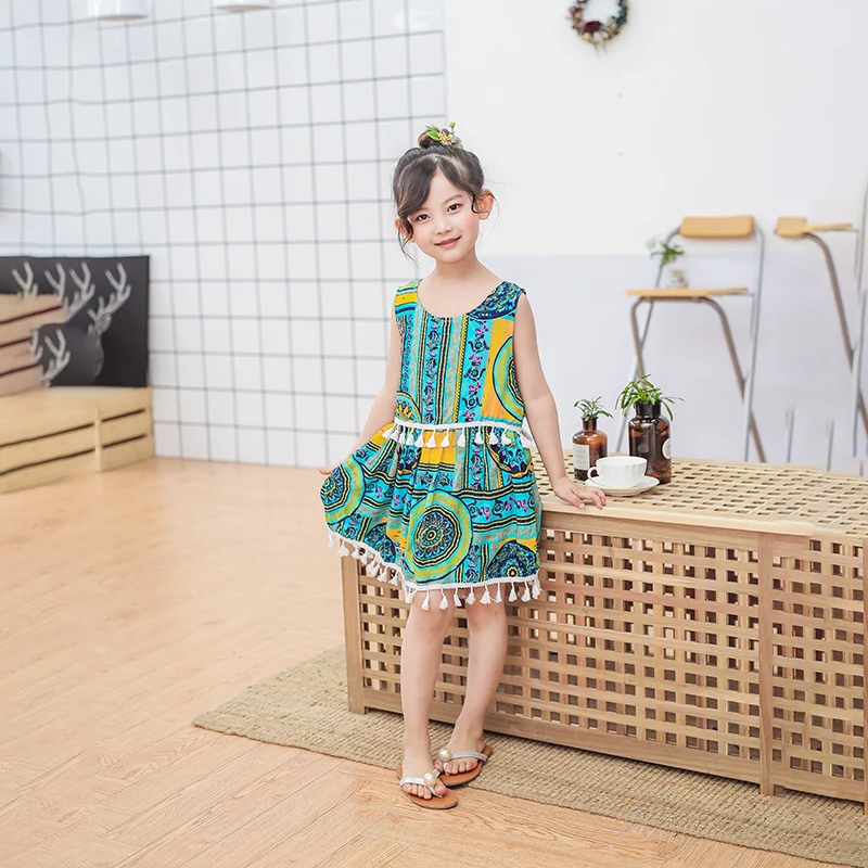 Wave Striped Designer England Style Baby Girls Clothing Summer Sleeveless Children Clothes Kids Cotton Party Dress Knee Length | Детская