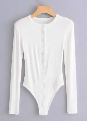 white bodysuit SheMujerSky, сексуальные обтягивающие черные боди с пуговицами, с длинным рукавом, облегающие Женские комбинезоны, короткие, combinaison femme - Цвет: white bodysuit