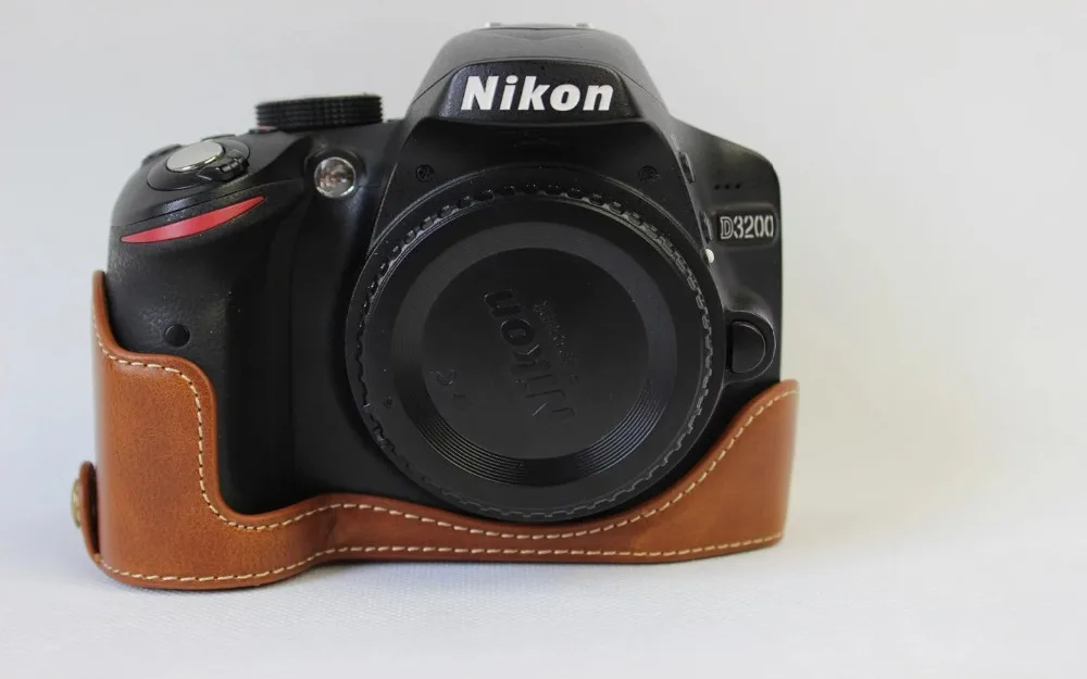 Из искусственной кожи сумка для видеокамеры Nikon D3200 D3300 Половина Чехол Нижняя крышка кофе коричневый черный