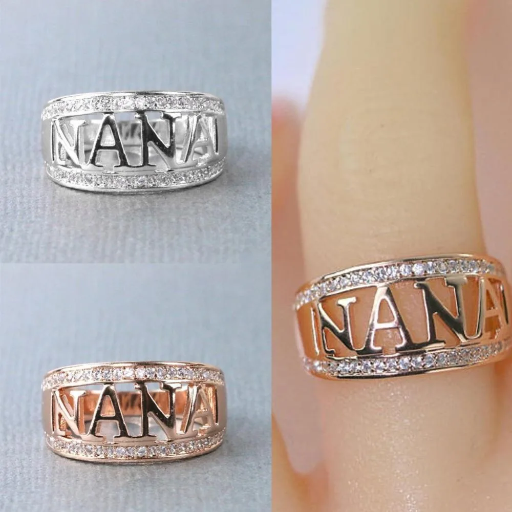 Модное женское кольцо изысканное NANA с кубическим цирконием и надписью