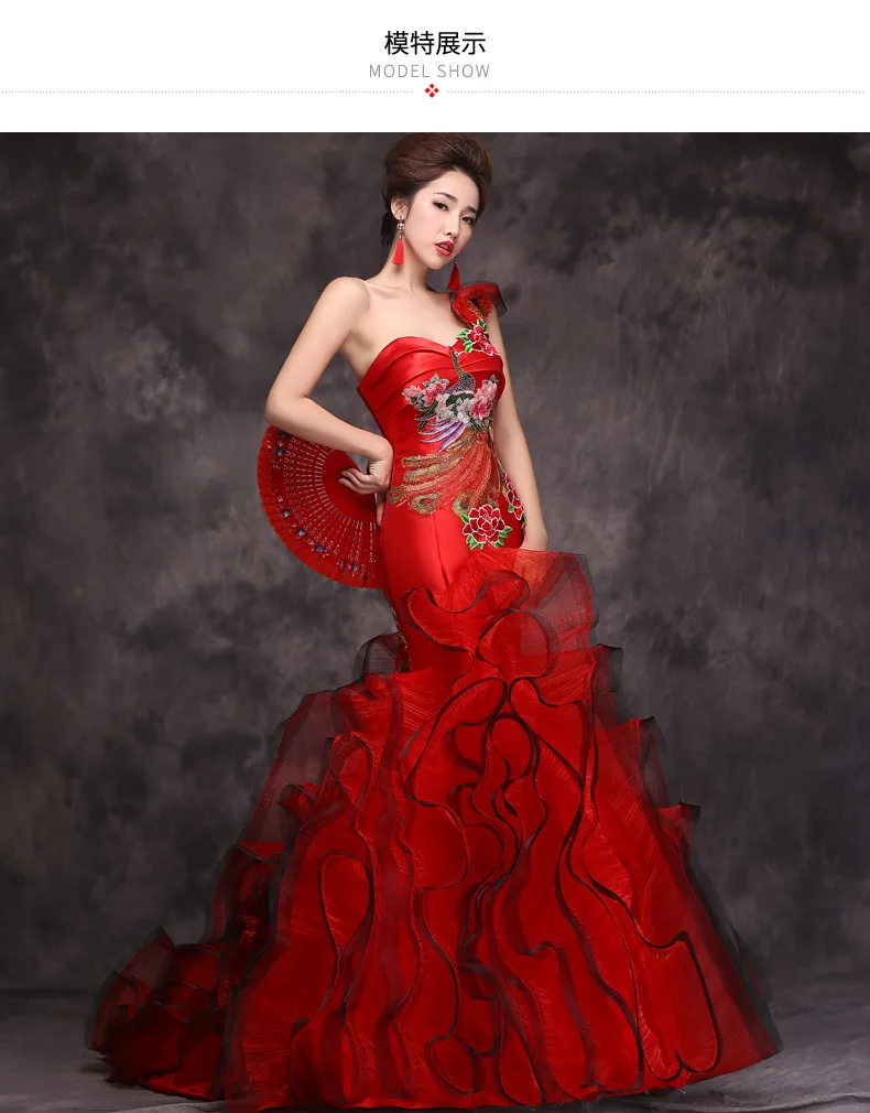 Красный женский китайский свадебный vestido женский сексуальный длинный Qi Pao рыбий хвост современный с новогодней елкой, бумажный платье для женщин Qipao