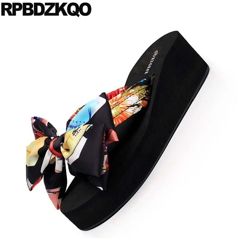 2018 платформе высокий каблук женская обувь роскошный бренд лук милый тапочки