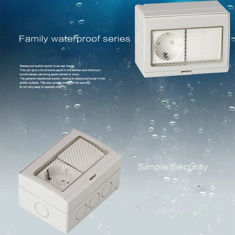 Surface Mounted Waterproof Wall Switch Germany Type 1 Way Socket +1 Widely Used Swicth EU Plug 16A 250V | Обустройство дома
