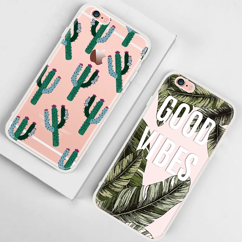 Мягкий чехол из ТПУ с рисунком для iPhone XS Max XR 7 6 6S 8 Plus X 5 5S SE Sillicon Green Plant Cactus Flower |