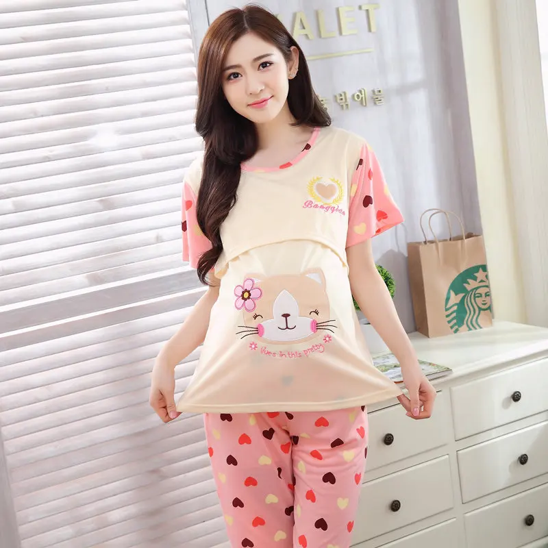 Летние модные пижамные комплекты для беременных рубашки кормления + шорты живота