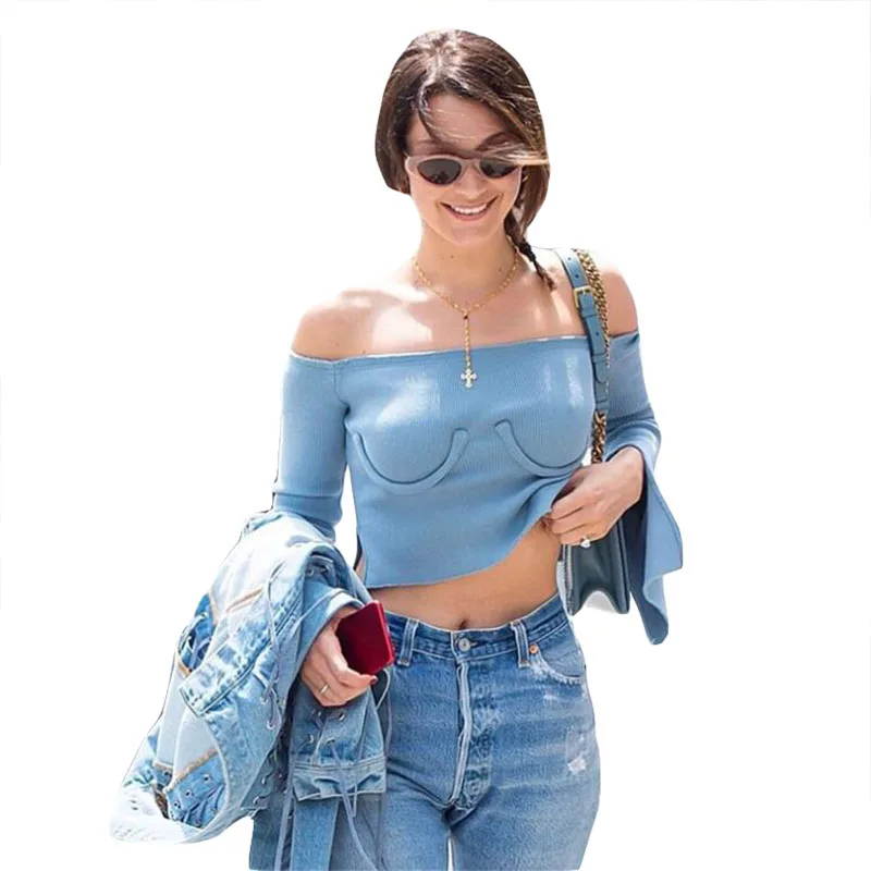 2017 Осень Новый сексуальный с открытыми плечами расклешенный рукав эластичный