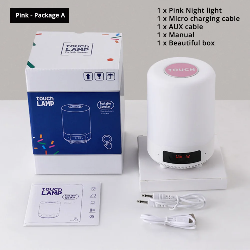 Pink - Package A Перезаряжаемые Красочный светодиодный Ночной светильник Bluetooth Динамик Беспроводной настольная лампа для спальни ночники может установить сигнал тревоги - Испускаемый цвет: Pink - Package A