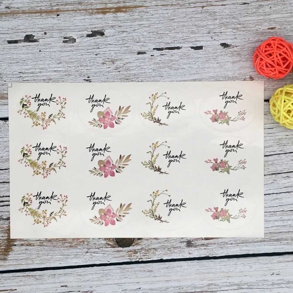 120 шт. 2019 оригинальная винтажная наклейка в виде цветка с надписью Thank you овальная