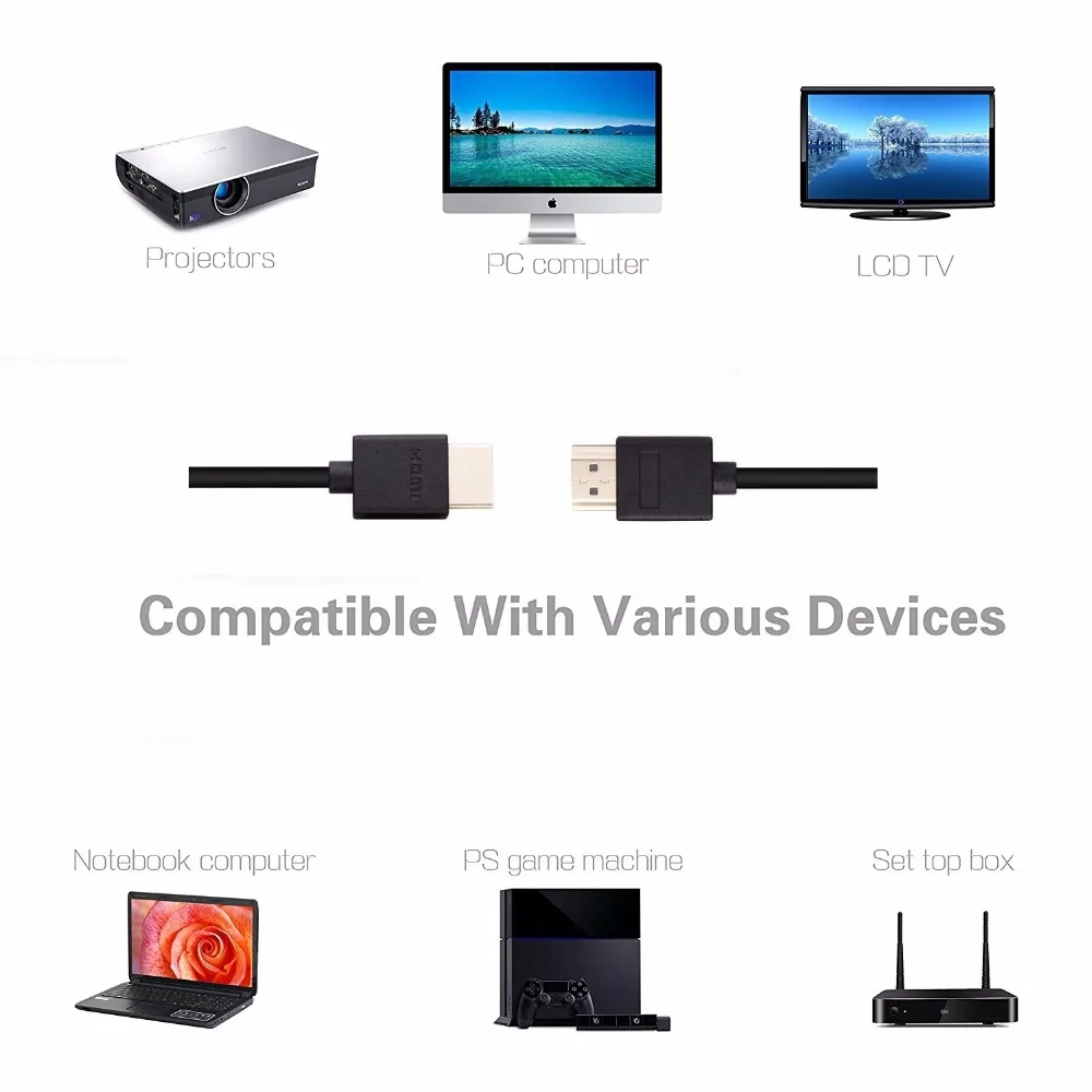 500 шт./лот 3FT 1 м кабель HDMI 2,0 4 k 3D 60FPS кабель со штыревыми соединителями на обоих концах для подключения кабеля для HD ТВ ЖК-дисплея ноутбука PS3/4 проектор фута, компьютерный кабель