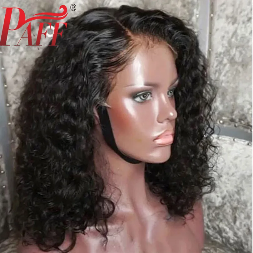 PAFF Short Bob Curly Full Lace Human Hair Wig Brazilian Wigs and Thick Free Shipping with Side Part Baby | Шиньоны и парики