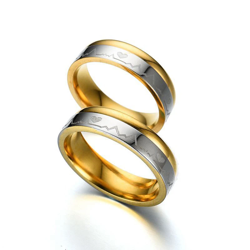 New Titanium Steel Ring for Women/Men ECG Love Pattern Stainless Couple Rings Fashion Gold Color Gift Jewelry | Украшения и