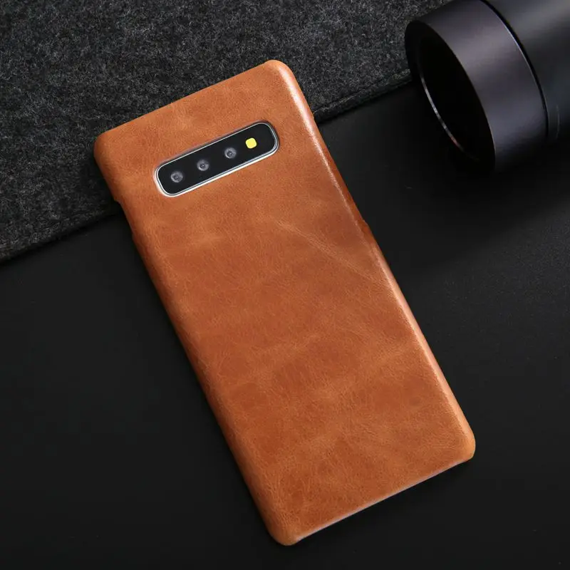 brown Матовый чехол для samsung Galaxy S10 Plus, чехол из натуральной кожи, защитная задняя крышка, чехол для samsung S10 10 Plus, чехол Fundas - Цвет: brown