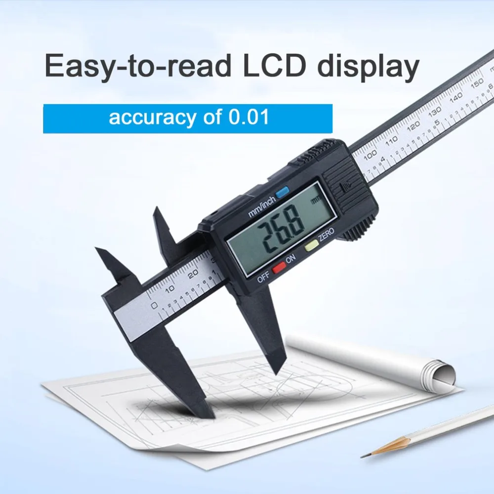 Caliper Ruler Carbon Fiber Composites LCD Digital 0-150mm Gauge Micrometer Measuring Toolwith Inch to MM Conversion |
