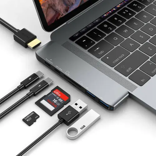 7 в 1 USB 3 Dual type C к USB3.0 концентратор + SD/TF кард ридер данных Thunderbolt HDMI 4K для MacBook