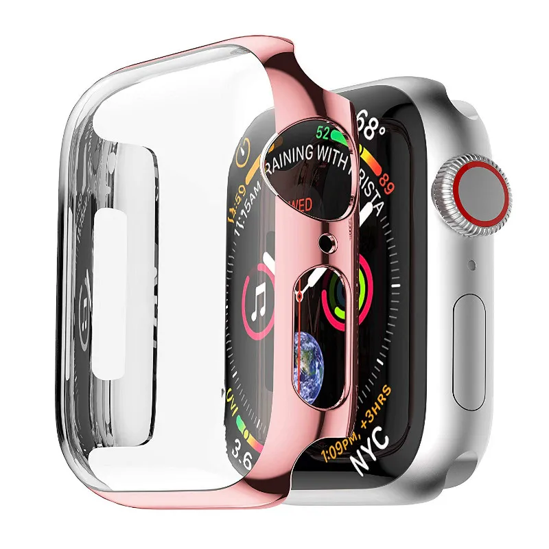 Rose Gold 360 Полный Экран с защитным амортизатором ультартонкий жесткий чехол из поликарбоната для чехол для Apple Watch серии 3/2/1 38 мм 42 мм чехол ремешок для наручных часов iwatch, 4/5 40 мм 44 мм - Цвет: Rose Gold