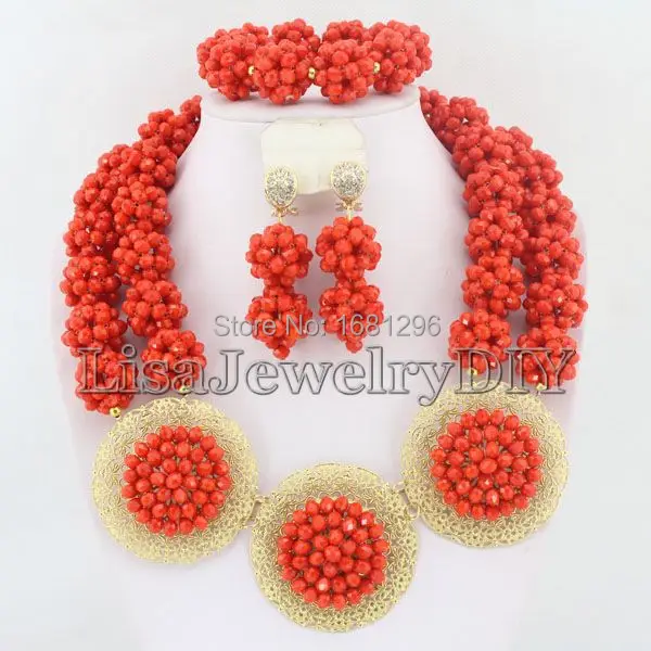 Fashion Crystal Ball Costume Jewellery Nigerian Wedding African Beads Jewelry Set     HD0701
