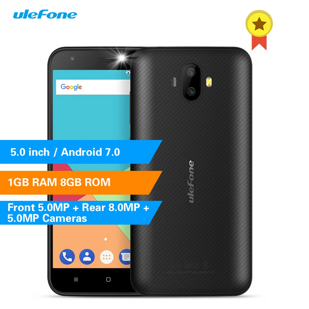 Ulefone S7 3G смартфон с 5 дюймовым дисплеем четырёхъядерным процессором MTK6580 ОЗУ 1 ГБ