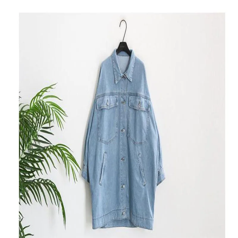 Однотонная джинсовая куртка с отложным воротником для женщин Свободные