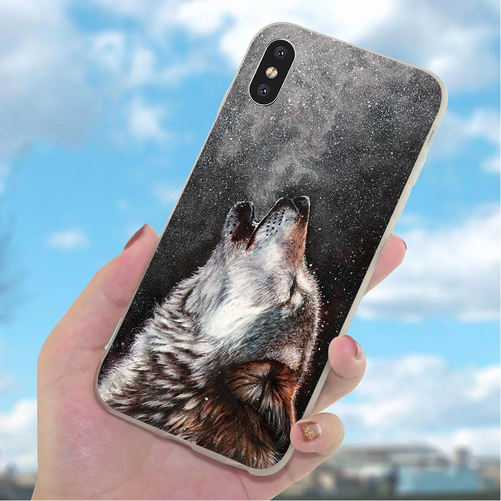 Мягкий Ультратонкий чехол из ТПУ с волком для телефона iPhone 5 XR X 7 8 Plus 6 6S SE Xs Max чехлы
