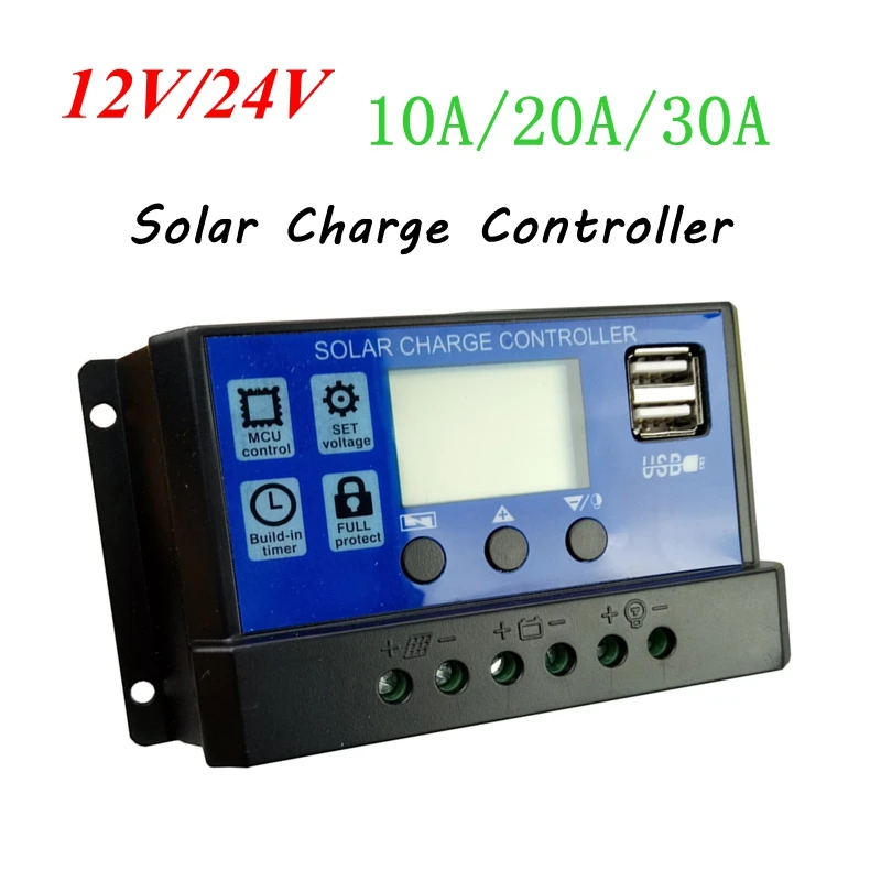 12V/24V 10A Солнечный Зарядное устройство контроллера ЖК-дисплей PWM Напряжение блок