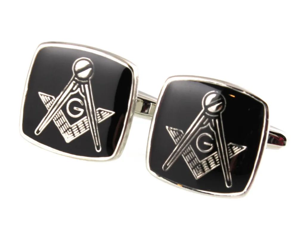 Sunnylink мужские запонки Freemasons символ черные серебряные для рубашки M3120 15 мм|silver