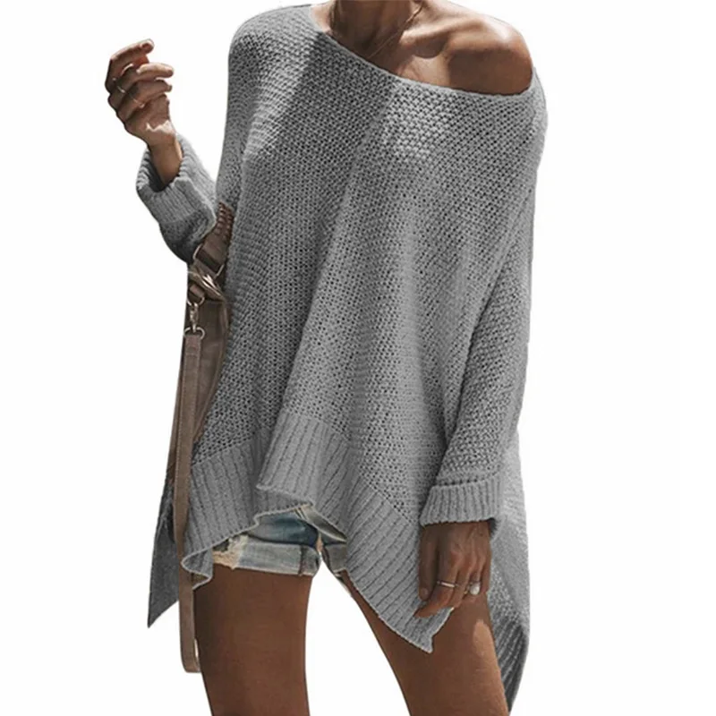 Autumn Sweater Women 2019 winter sweater female Pullovers loose knitted Fashion Loose large size bat sleeve off-shoulder | Женская