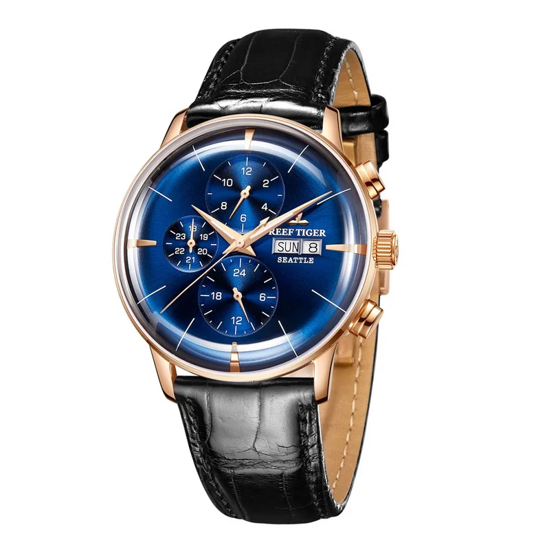 Reef Tiger Classic Serier RGA1699 мужские модные деловые часы с двойным календарем автоматические механические наручные часы-серебро