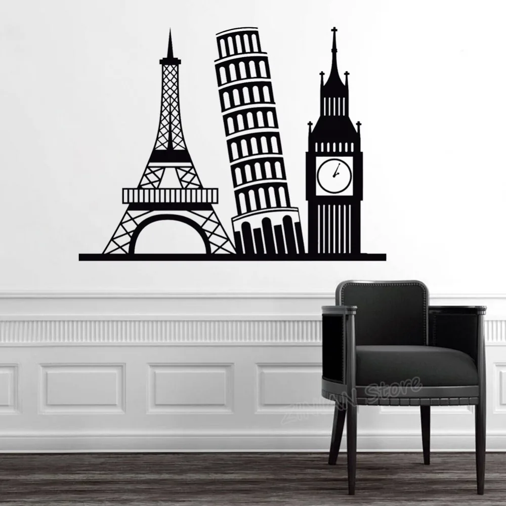 Виниловые наклейки на стену с Эйфелевой башней и аттракционами для украшения