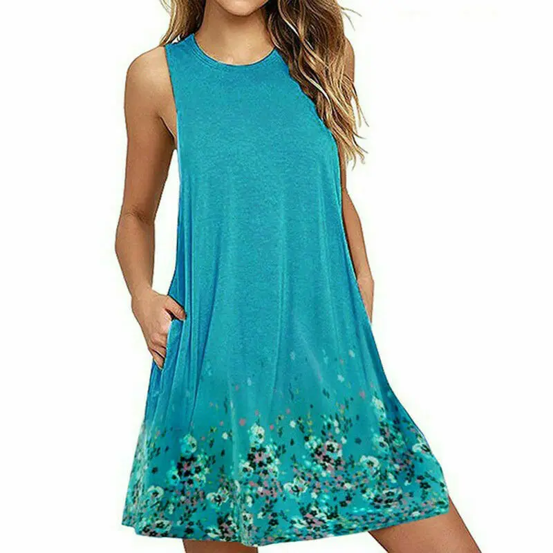 Женское платье с цветочным принтом повседневное пляжное мини большого размера