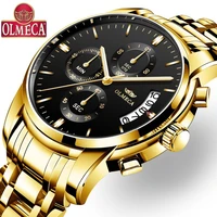 olmeca men watch chronograph sport mens watches top brand luxury waterproof full steel quartz gold clock men relogio masculino