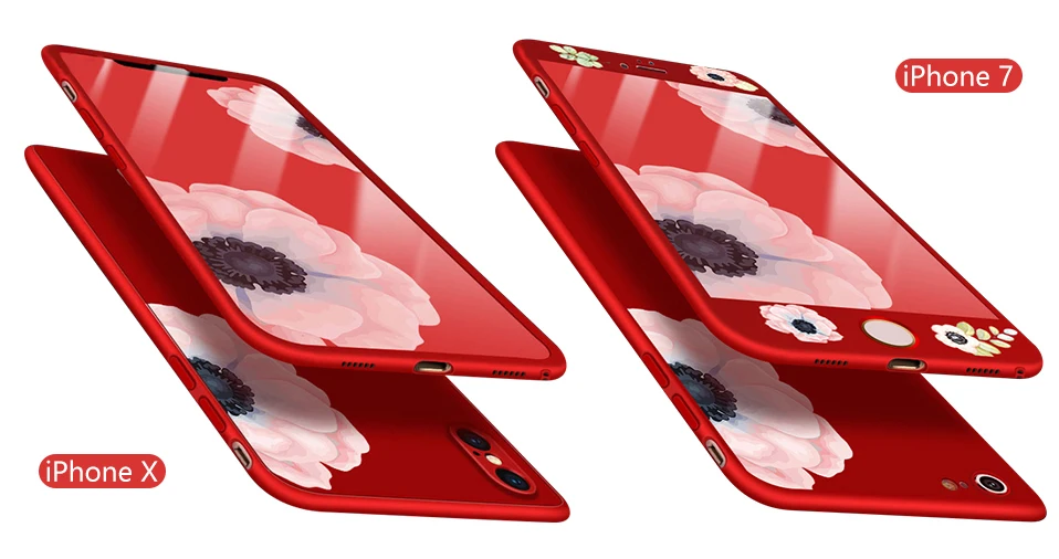 360 Полный Чехол для iPhone 7 Plus чехол с цветочным орнаментом, в цветочек Чехлы для iPhone 6 6s 7 8 Plus X Черный защитный бампер Coque