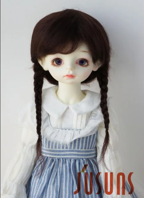JD018 модный bjd парик мохера Размер 3-4 дюймов 4-5 дюймов и 9-10 дюймов Красивая Ана два оплетки парик для куклы Высокое качество кукольные волосы - Цвет: 9-10inchCoffeeblack